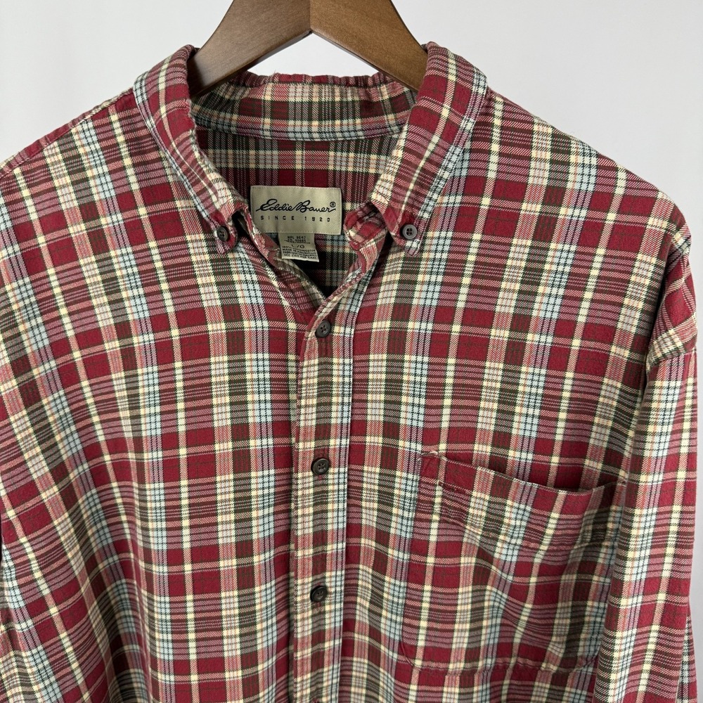 Eddie Bauer Mens Large Flannel 100%‎ Cotton Red